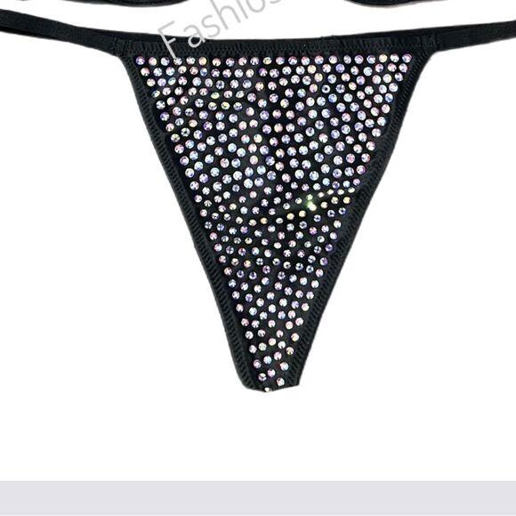 Victorias Secret Very Sexy Subtle Shine Bling Crystals VString Thong Panty Black - Picture 3 of 5